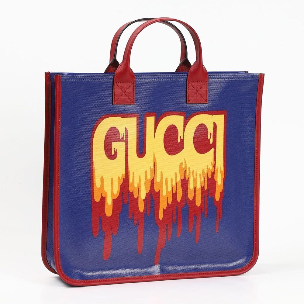 Gucci Melting Logo Tote Bag Blue Crystal Canvas blue